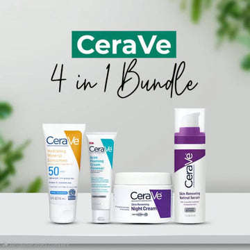 CeraVe 4 in 1 Skincare Bundle | Acne Cleanser, Retinol Serum, Night Cream & SPF 50 Sunscreen | Complete Daily Skin Care Routine